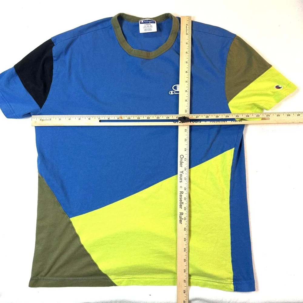 Vintage Y2K Champion Colorblock TShirt Mens L Blue Green Streetwear Skate - Picture 5 of 6